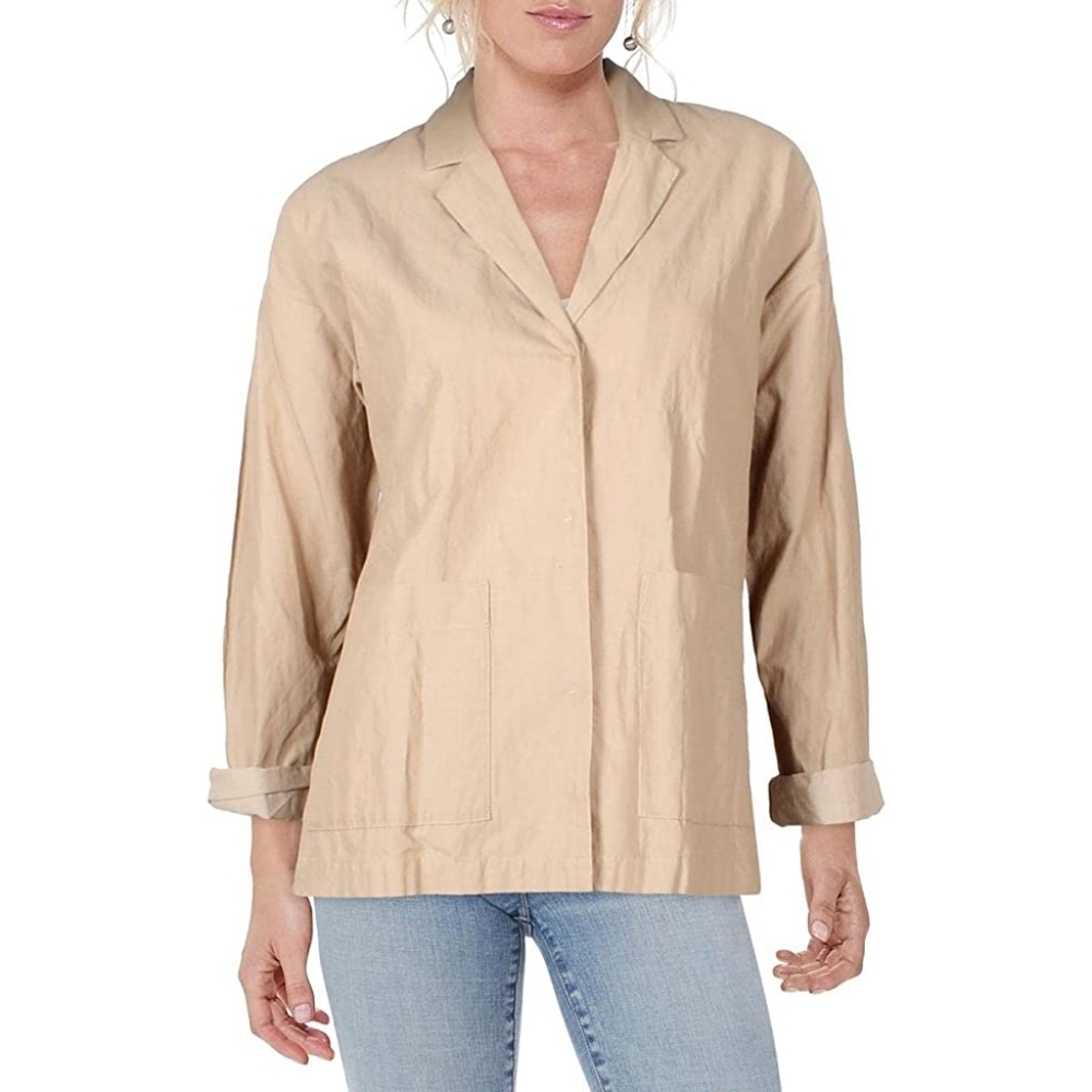 EILEEN FISHER Organic Cotton Bramble Tan Light Brown Blazer Jacket Sz Medium